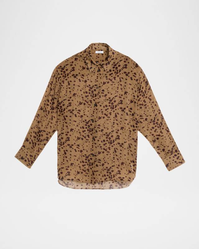 Spotted Silk Chiffon Button-Down Shirt